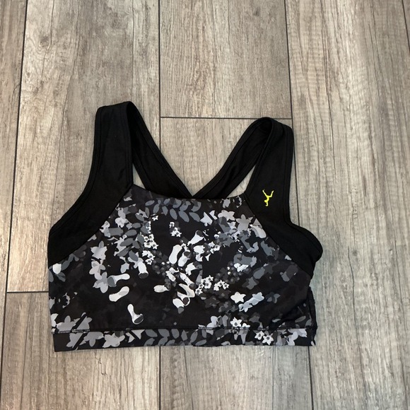 NWT FitYogi Sports Bra Medium Impact Cross Back Black Floral Print XL - Picture 4 of 6